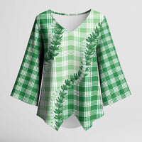 Green Hawaii Palaka Kimono Sleeve Blouse Hawaiian Pikake Lei LT05 Female Green - Polynesian Pride