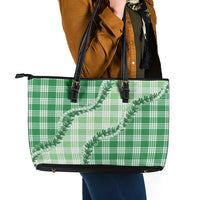 Green Hawaii Palaka Leather Tote Bag Hawaiian Pikake Lei