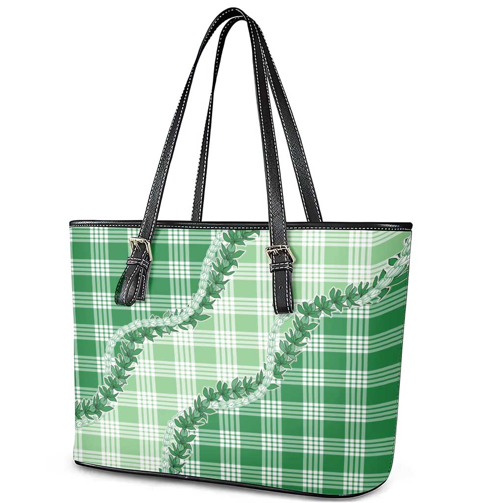 Green Hawaii Palaka Leather Tote Bag Hawaiian Pikake Lei