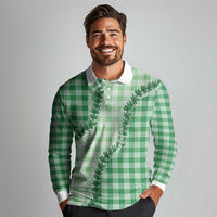 Green Hawaii Palaka Long Sleeve Polo Shirt Hawaiian Pikake Lei
