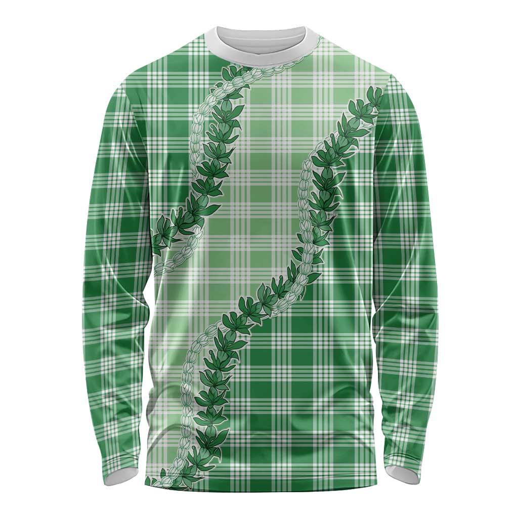Green Hawaii Palaka Long Sleeve Shirt Hawaiian Pikake Lei