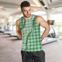 Green Hawaii Palaka Men Tank Top Hawaiian Pikake Lei