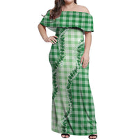 Green Hawaii Palaka Off Shoulder Maxi Dress Hawaiian Pikake Lei LT05 Women Green - Polynesian Pride