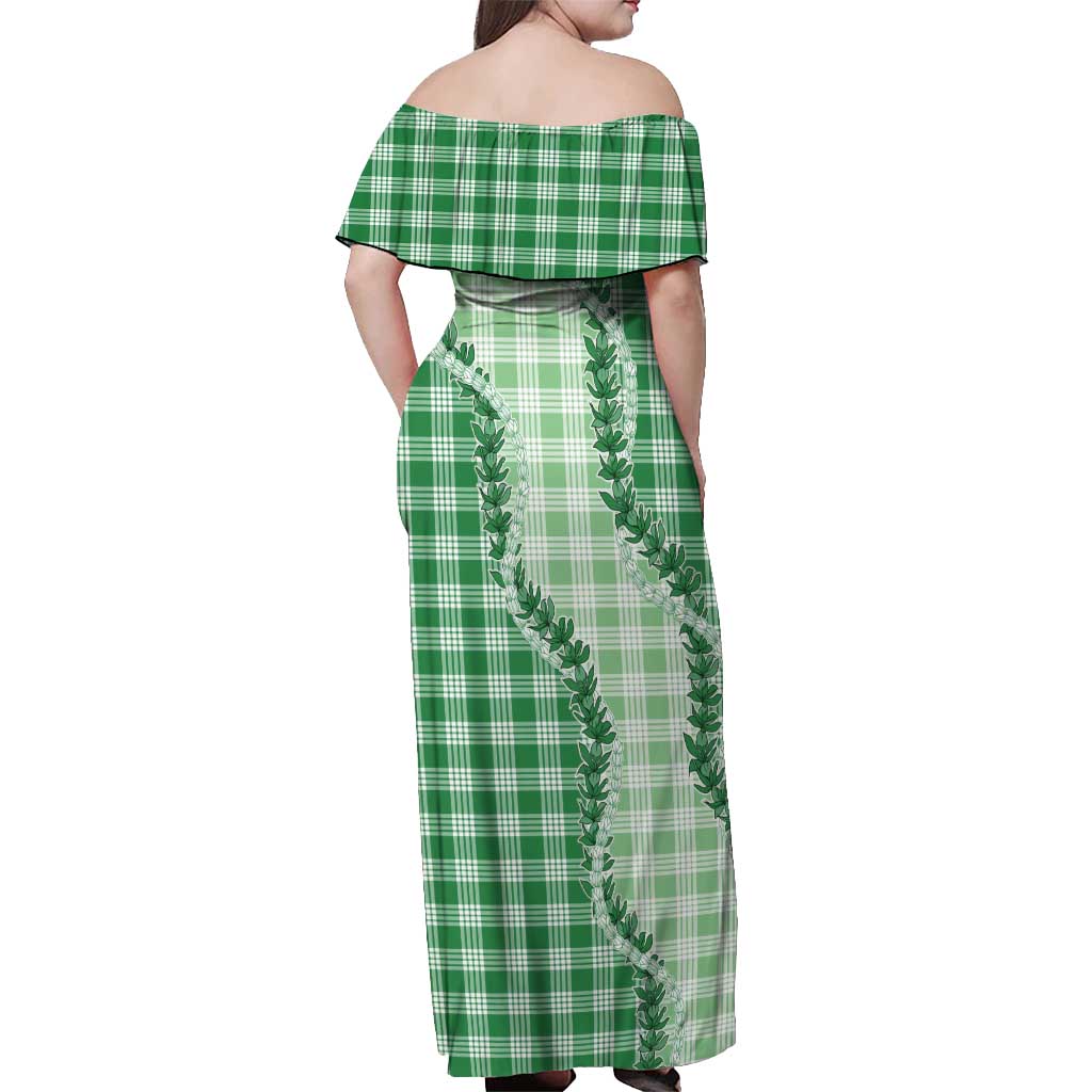 Green Hawaii Palaka Off Shoulder Maxi Dress Hawaiian Pikake Lei LT05 - Polynesian Pride