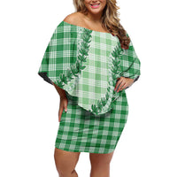 Green Hawaii Palaka Off Shoulder Short Dress Hawaiian Pikake Lei LT05 Women Green - Polynesian Pride