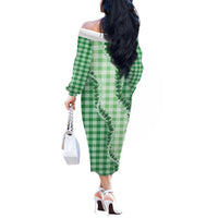 Green Hawaii Palaka Off The Shoulder Long Sleeve Dress Hawaiian Pikake Lei