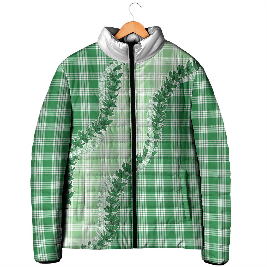 Green Hawaii Palaka Padded Jacket Hawaiian Pikake Lei