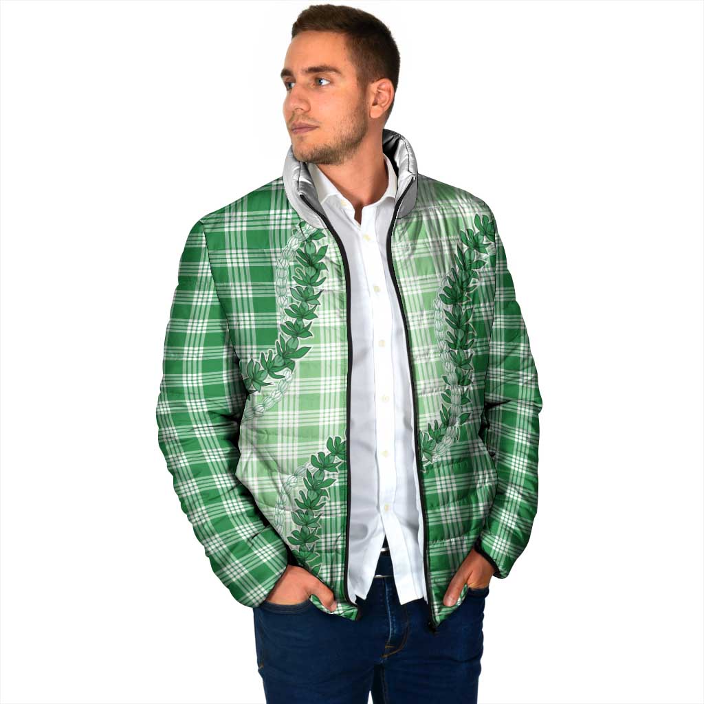 Green Hawaii Palaka Padded Jacket Hawaiian Pikake Lei
