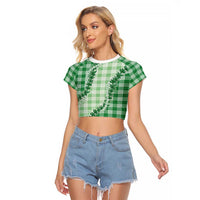 Green Hawaii Palaka Raglan Cropped T Shirt Hawaiian Pikake Lei LT05 Female Green - Polynesian Pride