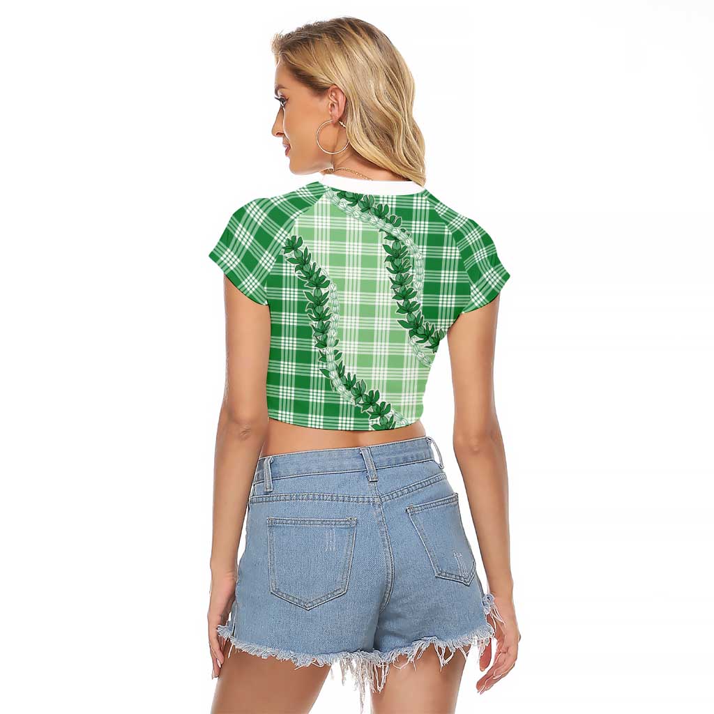 Green Hawaii Palaka Raglan Cropped T Shirt Hawaiian Pikake Lei LT05 - Polynesian Pride