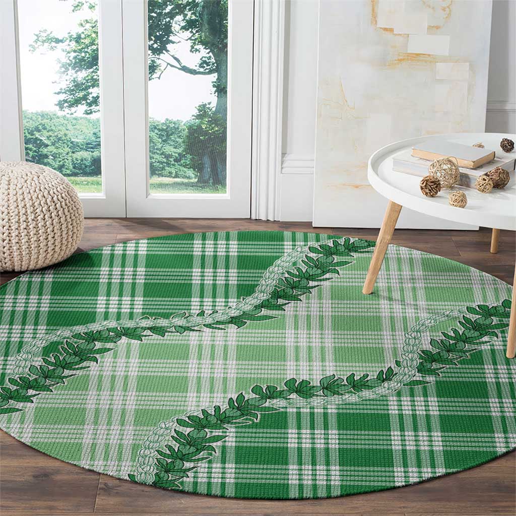 Green Hawaii Palaka Round Carpet Hawaiian Pikake Lei