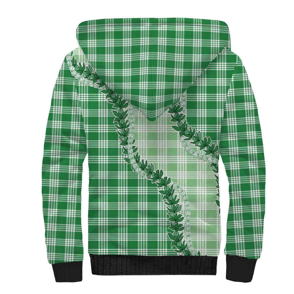 Green Hawaii Palaka Sherpa Hoodie Hawaiian Pikake Lei LT05 - Polynesian Pride