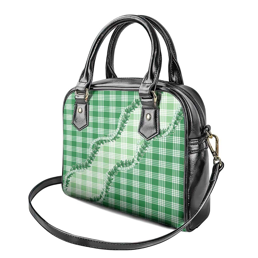 Green Hawaii Palaka Shoulder Handbag Hawaiian Pikake Lei
