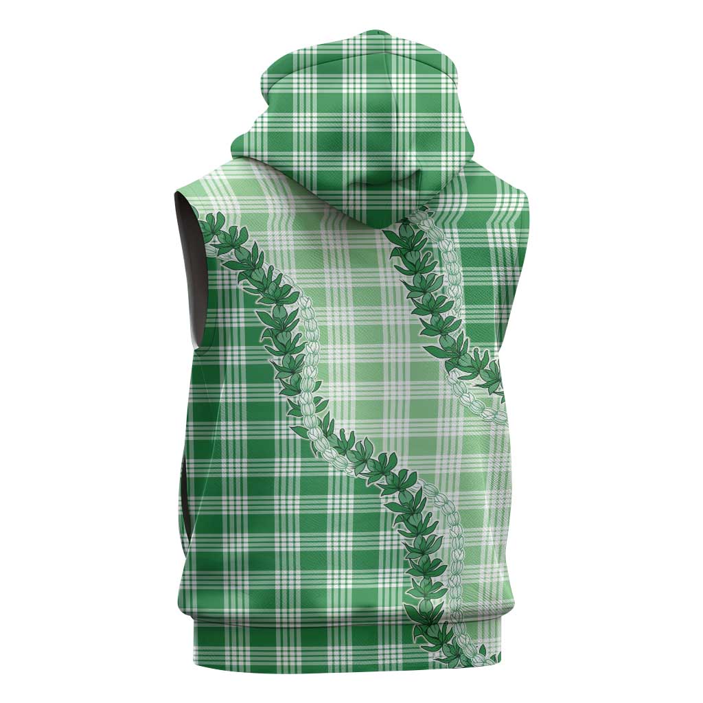 Green Hawaii Palaka Sleeveless Zip Hoodie Hawaiian Pikake Lei
