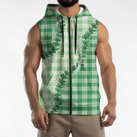 Green Hawaii Palaka Sleeveless Zip Hoodie Hawaiian Pikake Lei