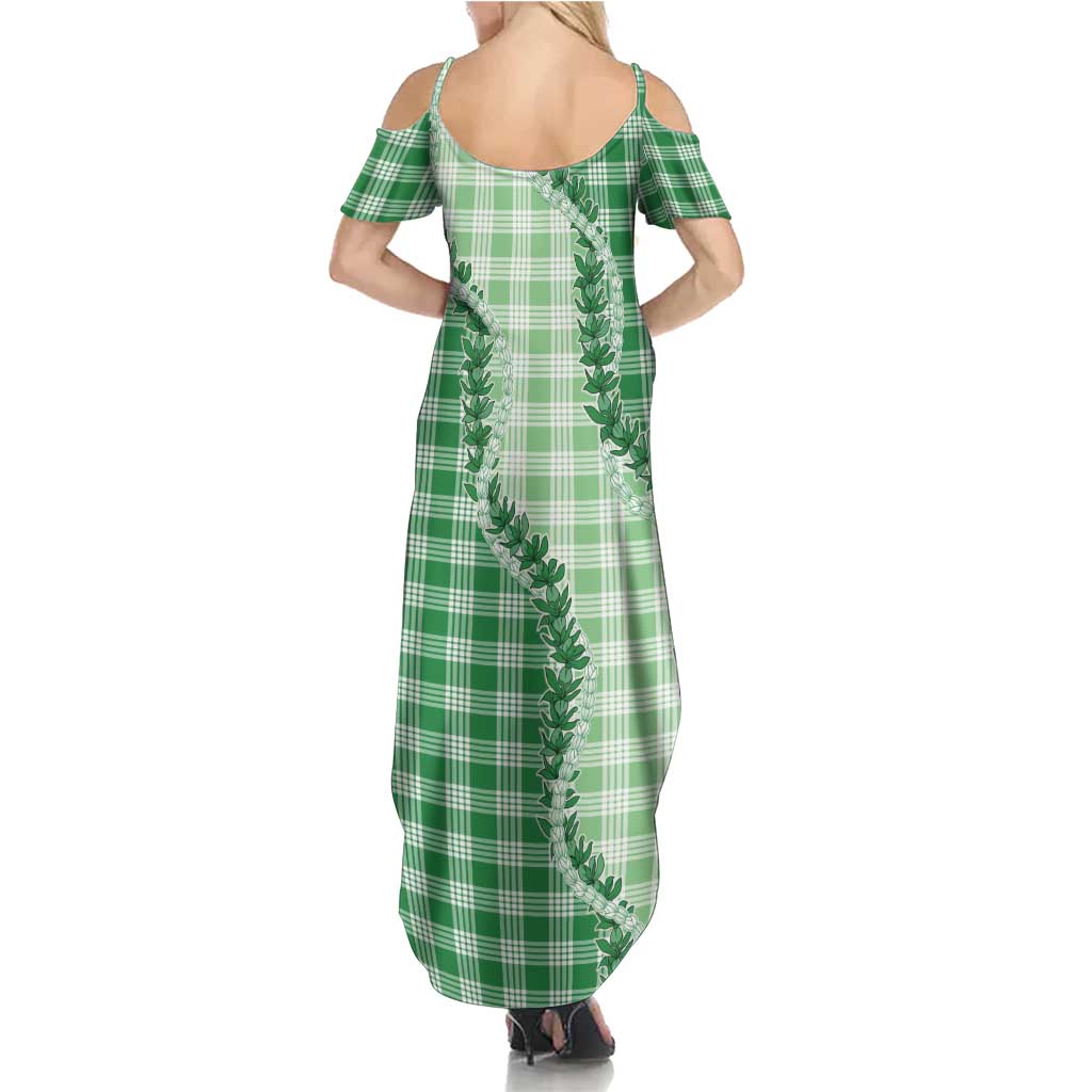 Green Hawaii Palaka Summer Maxi Dress Hawaiian Pikake Lei