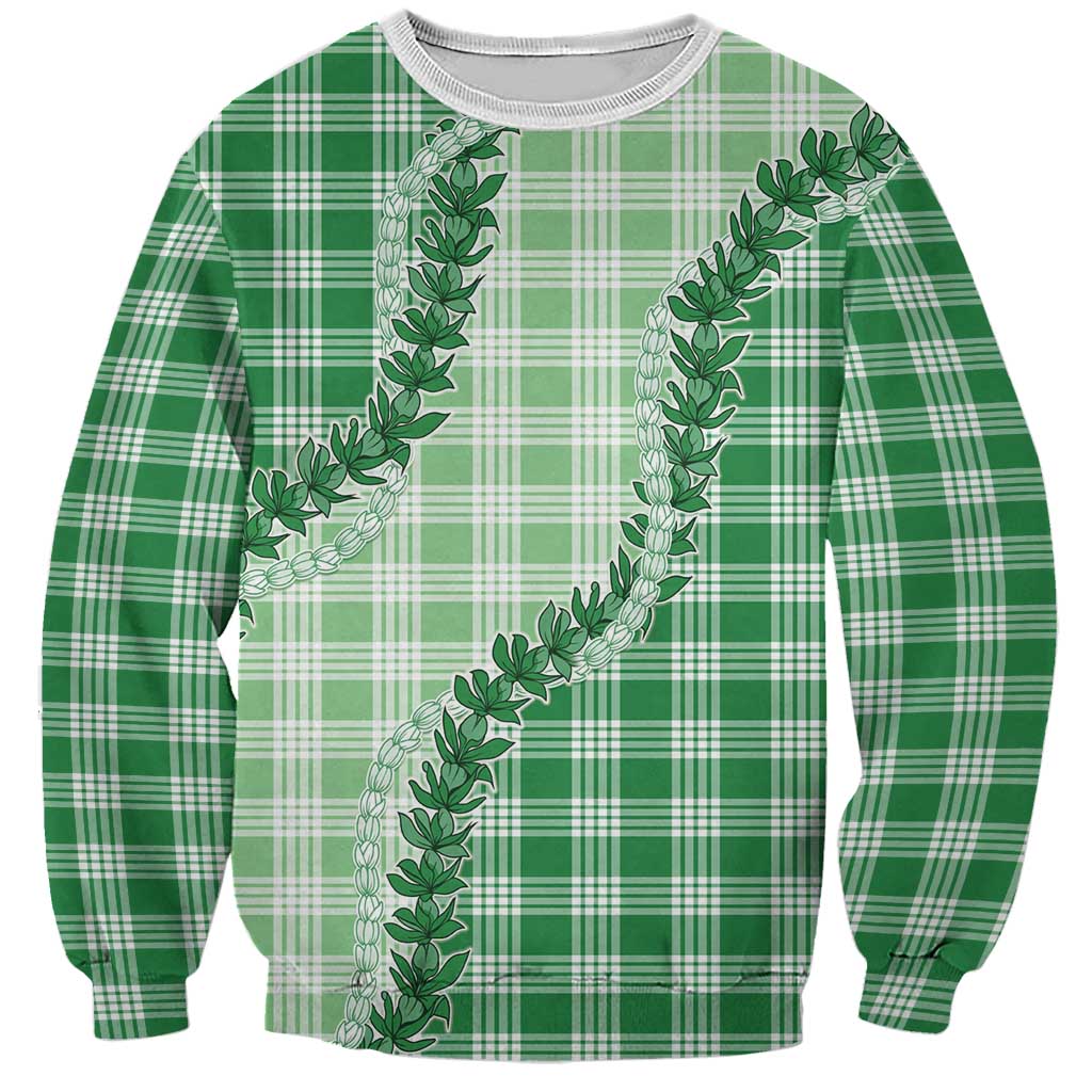 Green Hawaii Palaka Sweatshirt Hawaiian Pikake Lei