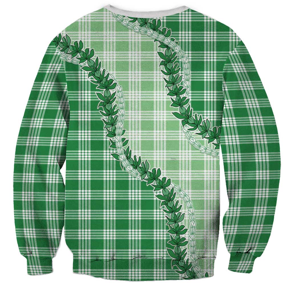 Green Hawaii Palaka Sweatshirt Hawaiian Pikake Lei