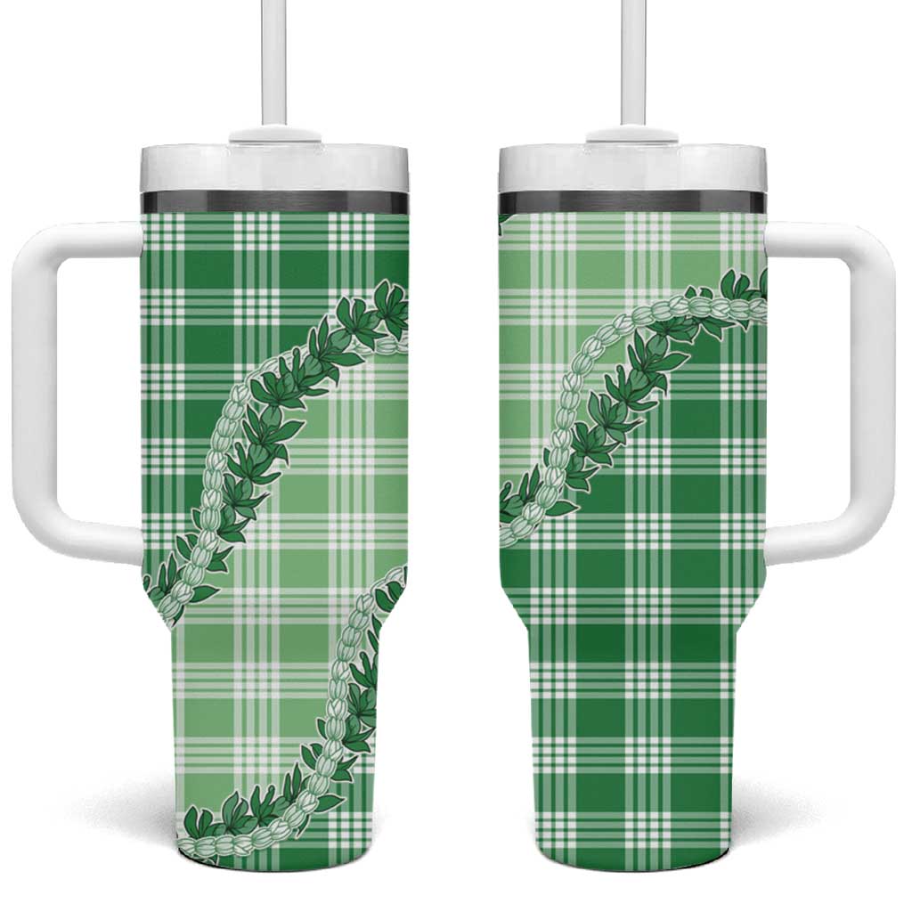 Green Hawaii Palaka Tumbler With Handle Hawaiian Pikake Lei
