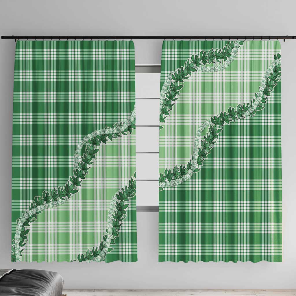 Green Hawaii Palaka Window Curtain Hawaiian Pikake Lei