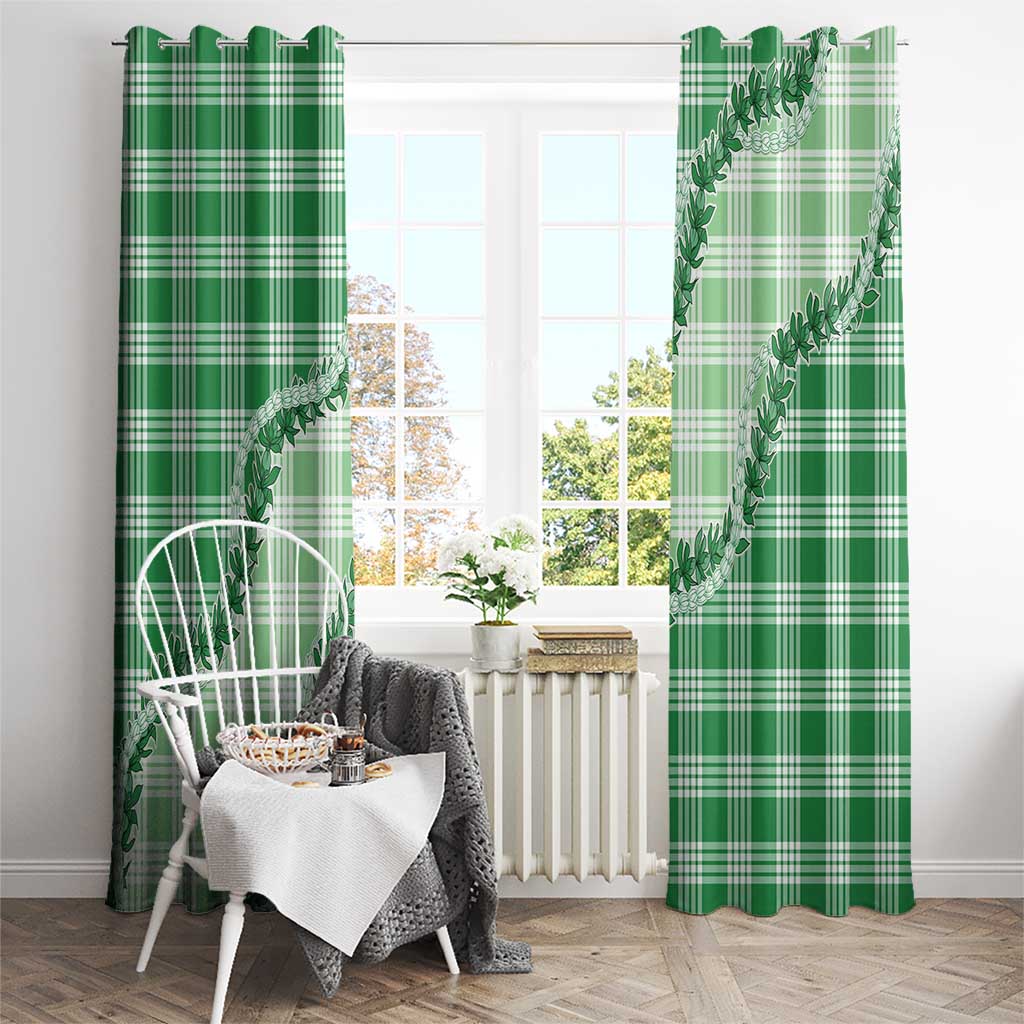 Green Hawaii Palaka Window Curtain Hawaiian Pikake Lei