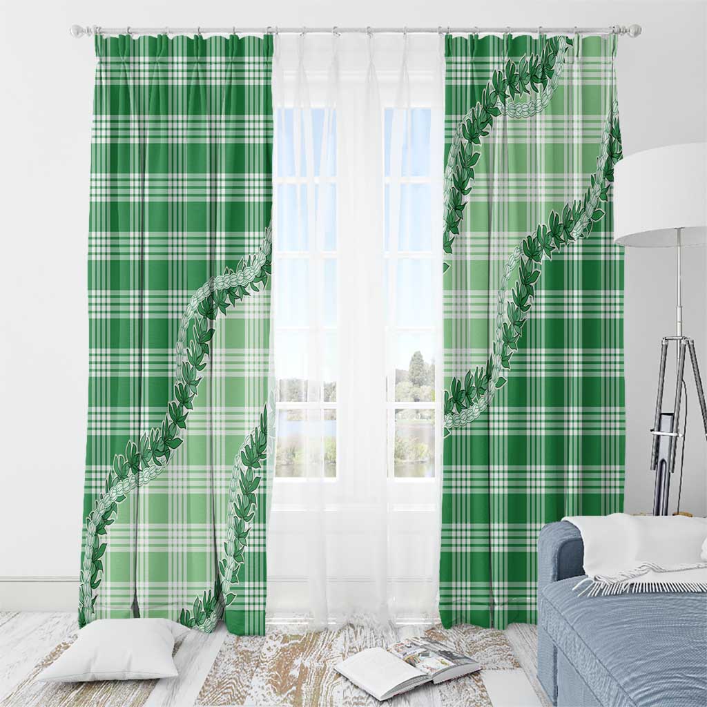 Green Hawaii Palaka Window Curtain Hawaiian Pikake Lei