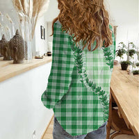 Green Hawaii Palaka Women Casual Shirt Hawaiian Pikake Lei