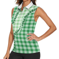 Green Hawaii Palaka Women Sleeveless Polo Shirt Hawaiian Pikake Lei LT05 - Polynesian Pride