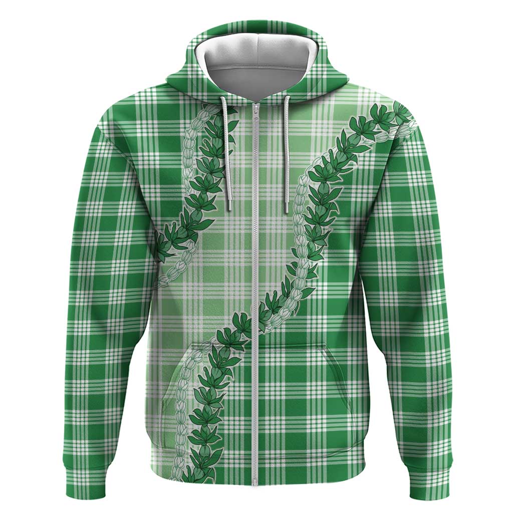 Green Hawaii Palaka Zip Hoodie Hawaiian Pikake Lei