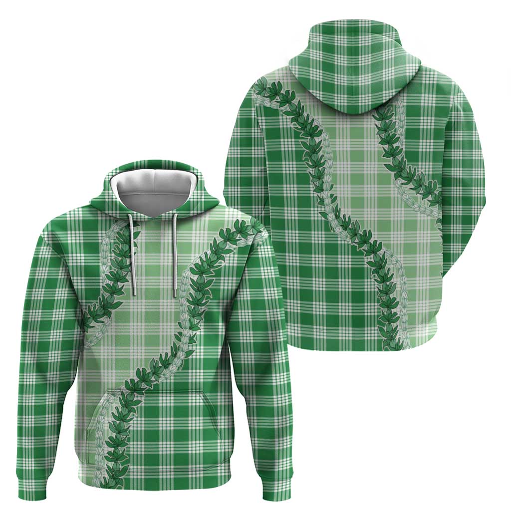 Green Hawaii Palaka Zip Hoodie Hawaiian Pikake Lei
