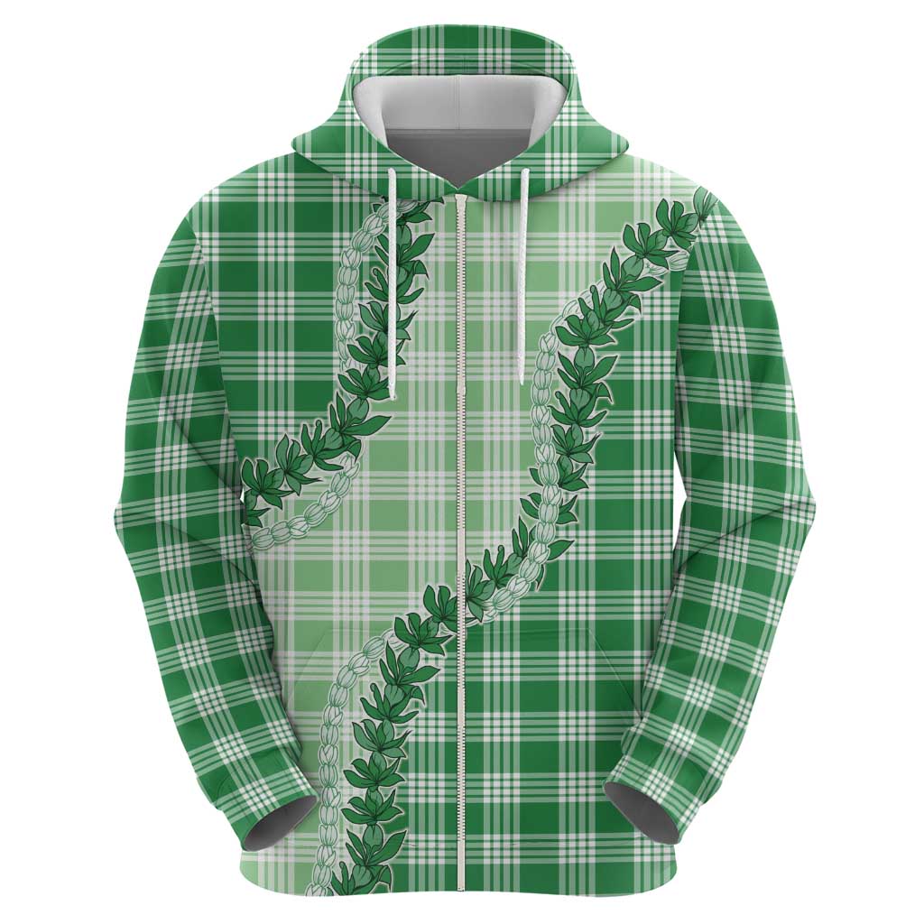 Green Hawaii Palaka Zip Hoodie Hawaiian Pikake Lei