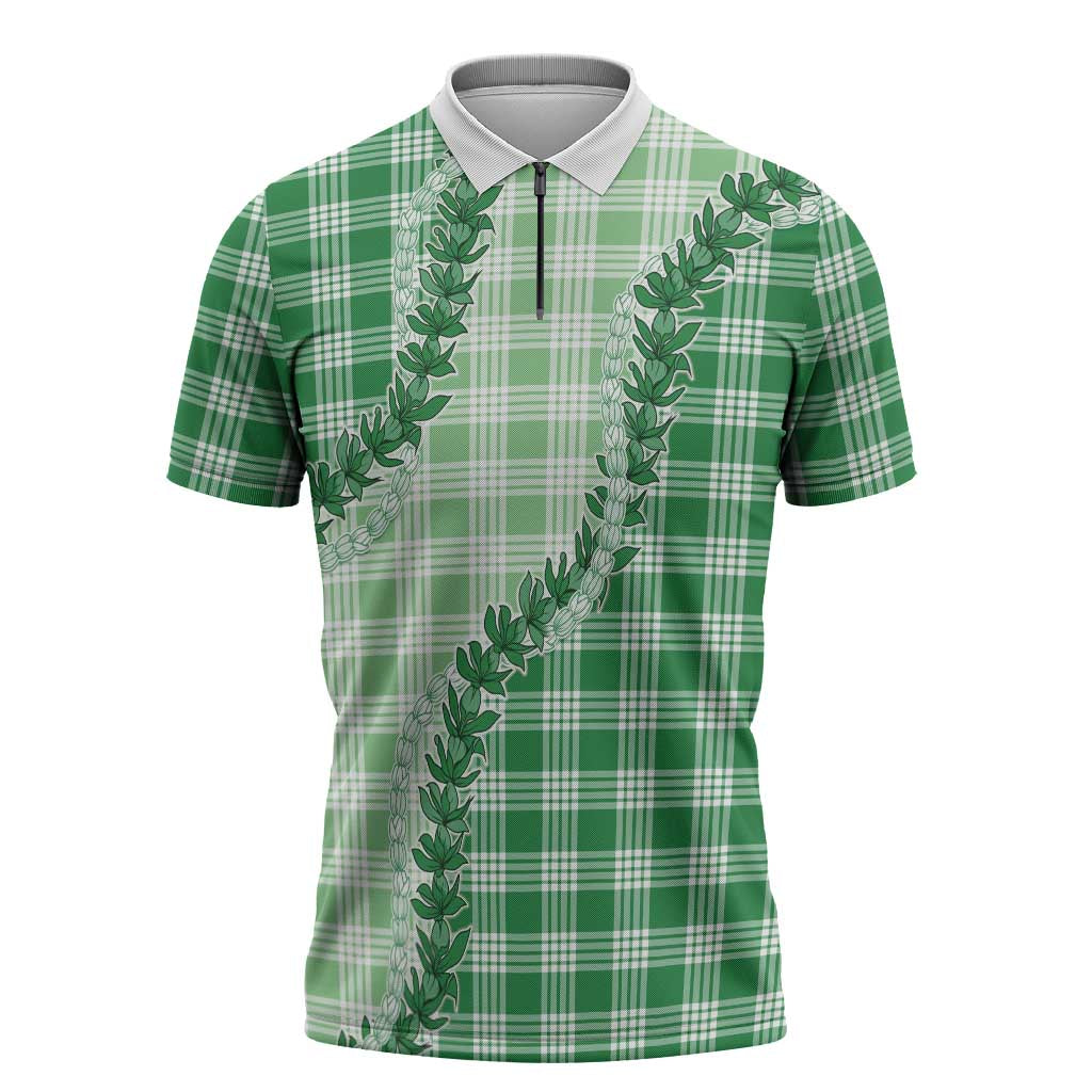 Green Hawaii Palaka Zipper Polo Shirt Hawaiian Pikake Lei LT05 Green - Polynesian Pride