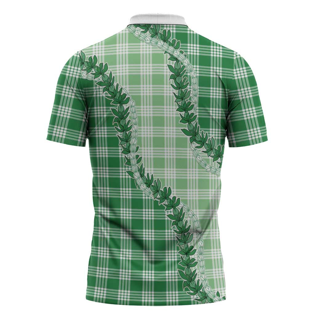 Green Hawaii Palaka Zipper Polo Shirt Hawaiian Pikake Lei LT05 - Polynesian Pride