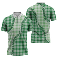 Green Hawaii Palaka Zipper Polo Shirt Hawaiian Pikake Lei LT05 - Polynesian Pride