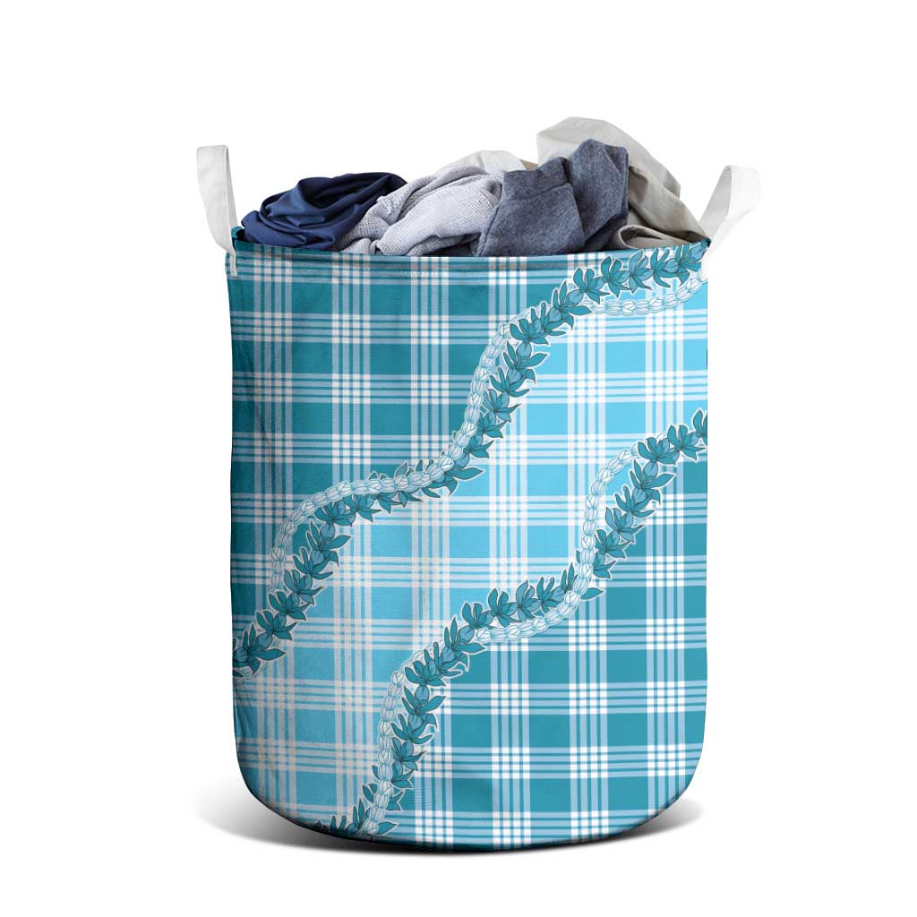 Blue Hawaii Palaka Laundry Basket Hawaiian Pikake Lei