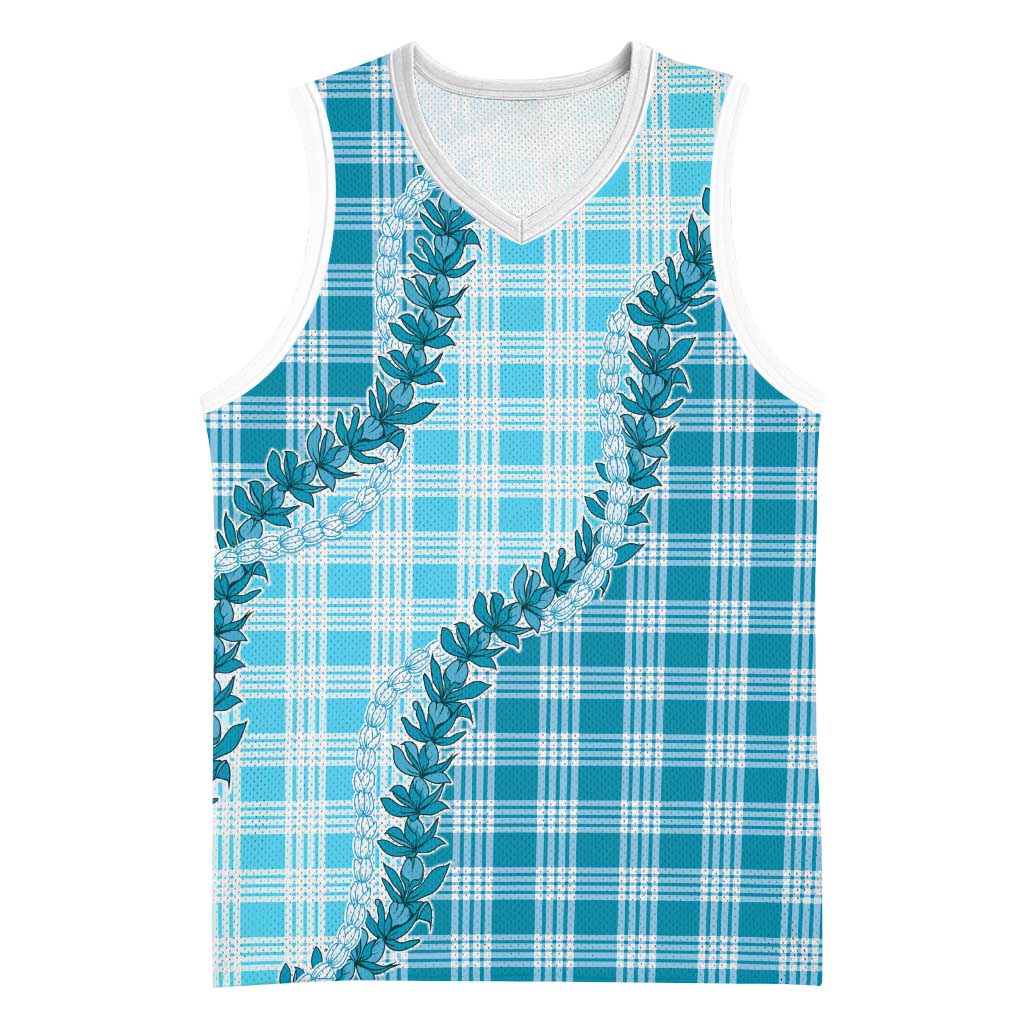 Blue Hawaii Palaka Basketball Jersey Hawaiian Pikake Lei