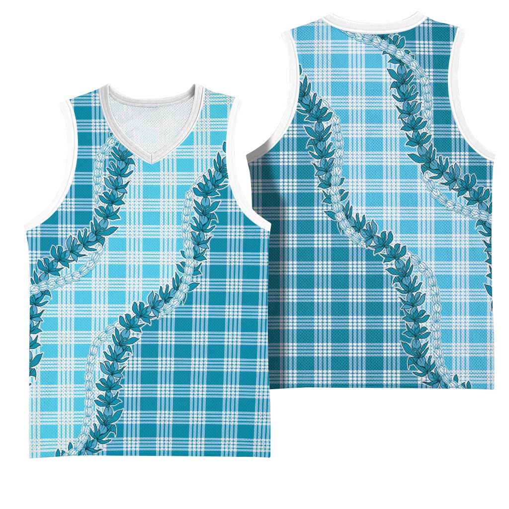 Blue Hawaii Palaka Basketball Jersey Hawaiian Pikake Lei