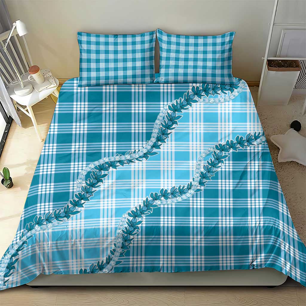 Blue Hawaii Palaka Bedding Set Hawaiian Pikake Lei
