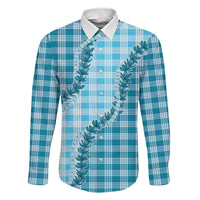 Blue Hawaii Palaka Family Matching Long Sleeve Bodycon Dress and Hawaiian Shirt Hawaiian Pikake Lei