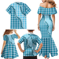 Blue Hawaii Palaka Family Matching Mermaid Dress and Hawaiian Shirt Hawaiian Pikake Lei