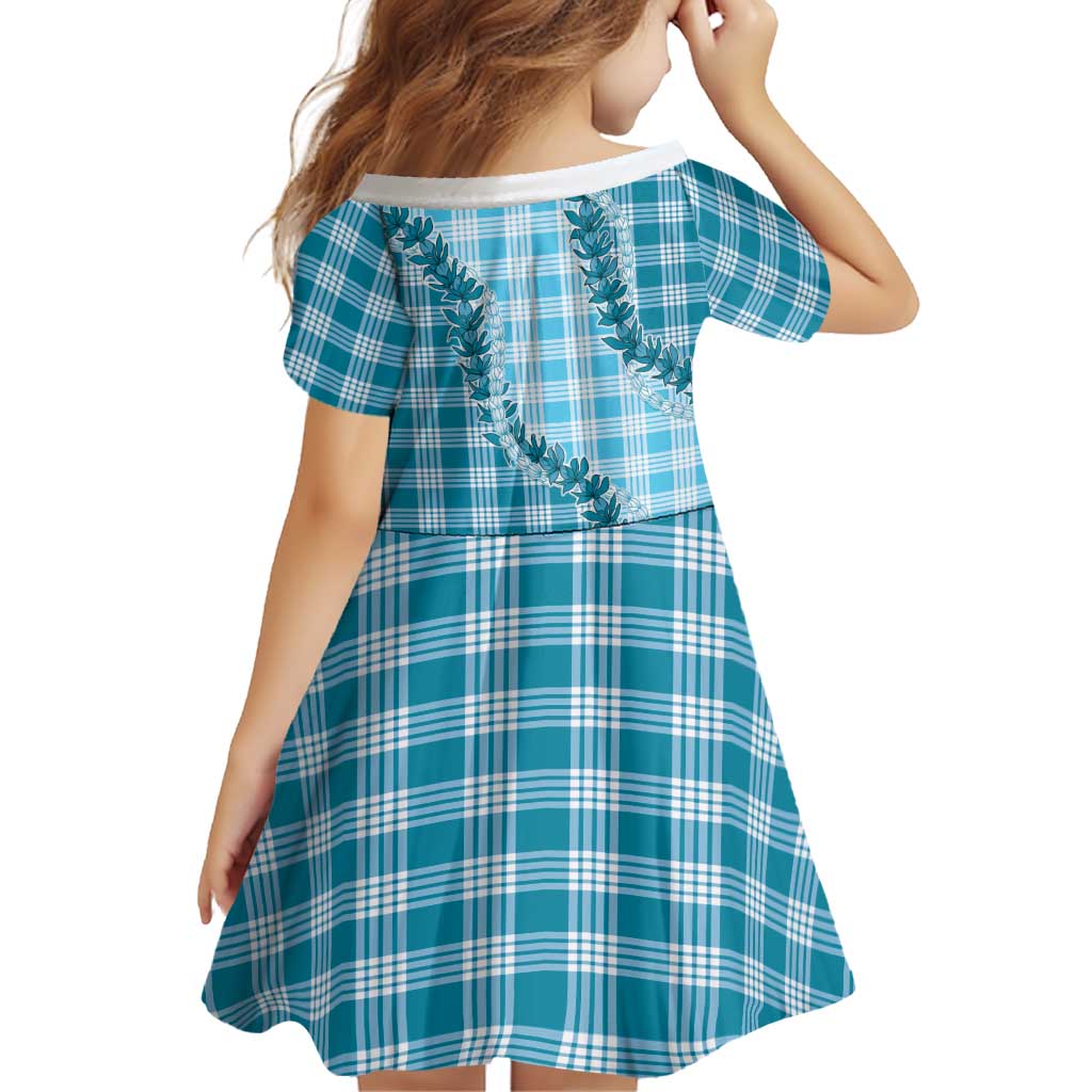 Blue Hawaii Palaka Family Matching Off Shoulder Short Dress and Hawaiian Shirt Hawaiian Pikake Lei