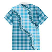 Blue Hawaii Palaka Family Matching Short Sleeve Bodycon Dress and Hawaiian Shirt Hawaiian Pikake Lei
