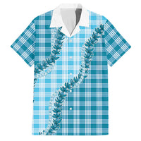 Blue Hawaii Palaka Family Matching Tank Maxi Dress and Hawaiian Shirt Hawaiian Pikake Lei