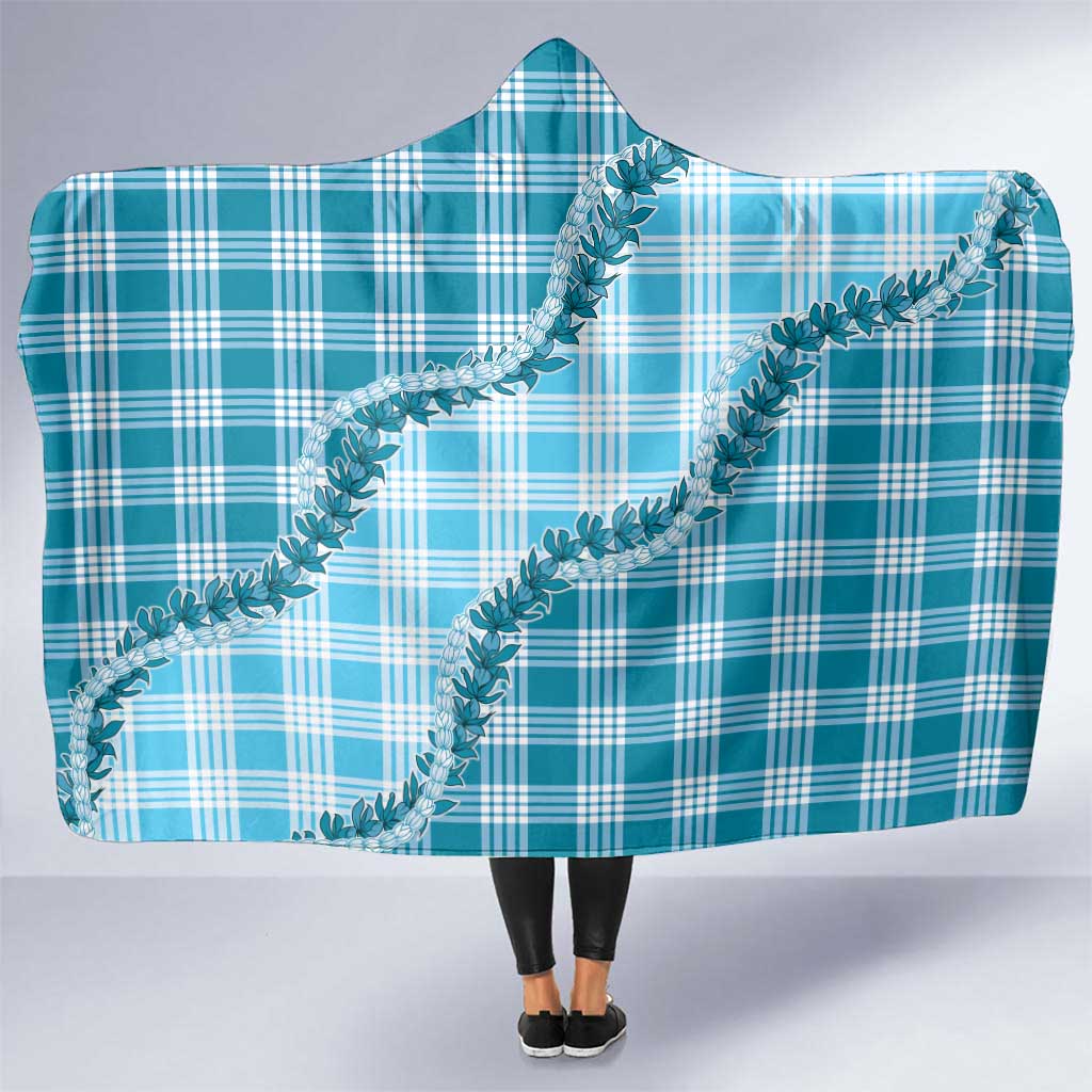 Blue Hawaii Palaka Hooded Blanket Hawaiian Pikake Lei