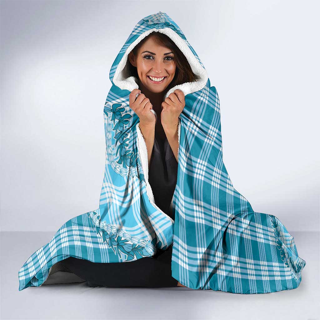 Blue Hawaii Palaka Hooded Blanket Hawaiian Pikake Lei