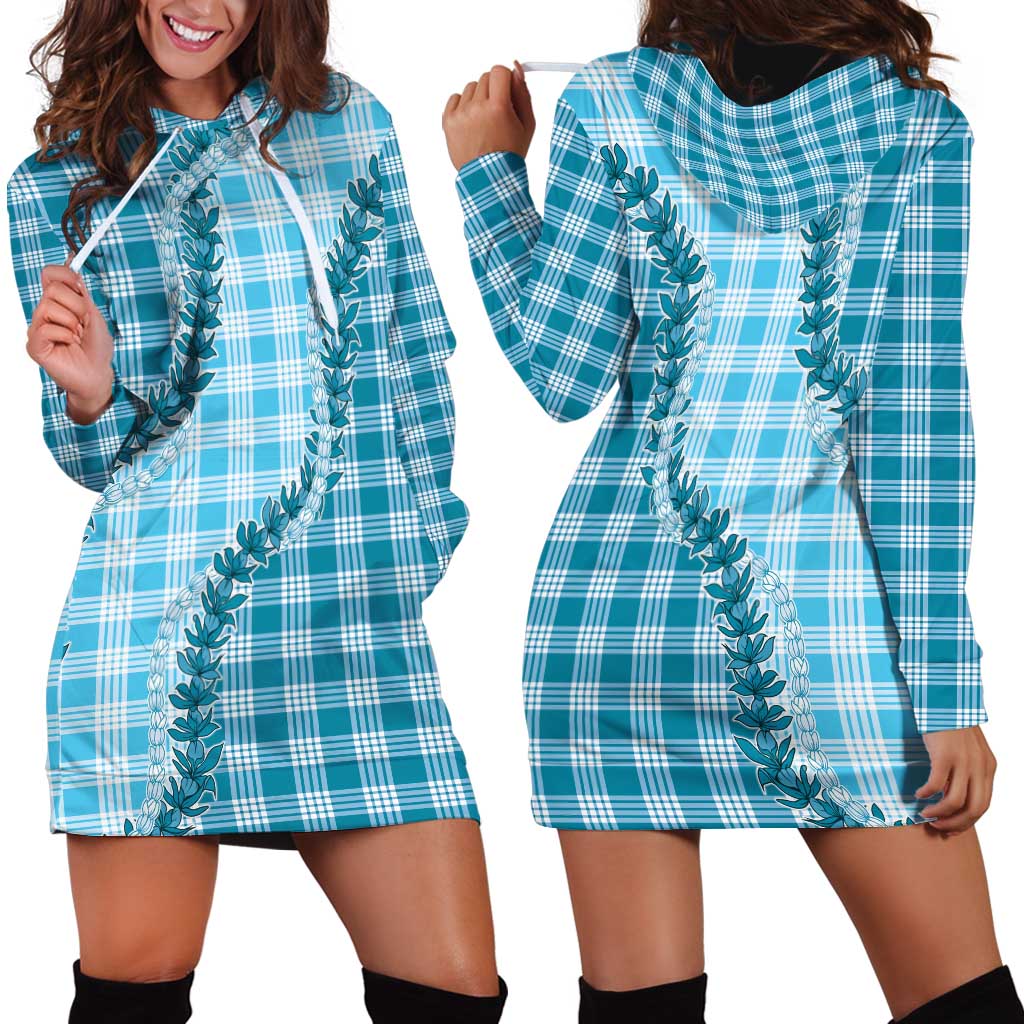 Blue Hawaii Palaka Hoodie Dress Hawaiian Pikake Lei LT05 - Polynesian Pride