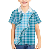 Blue Hawaii Palaka Kid Hawaiian Shirt Hawaiian Pikake Lei LT05 Kid Blue - Polynesian Pride