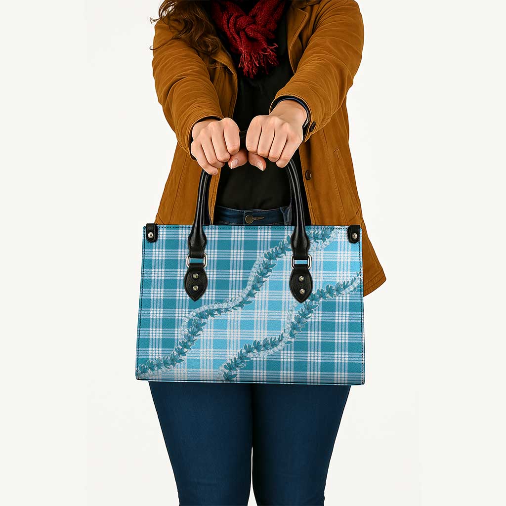 Blue Hawaii Palaka Leather Bag Hawaiian Pikake Lei