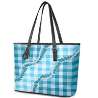 Blue Hawaii Palaka Leather Tote Bag Hawaiian Pikake Lei