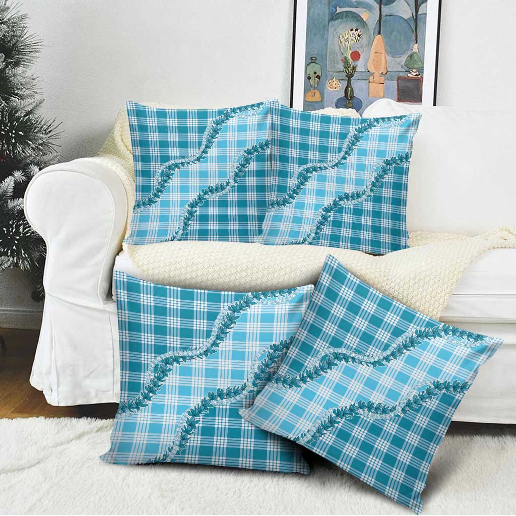 Blue Hawaii Palaka Pillow Cover Hawaiian Pikake Lei